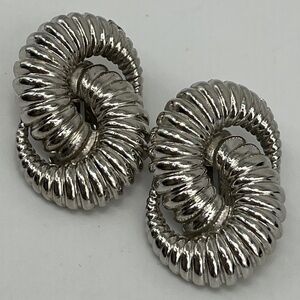 Vintage Double Curl Twisted Silver Tone Clip Earrings